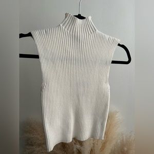 Zara White Ribbed Sleevless Mock Neck